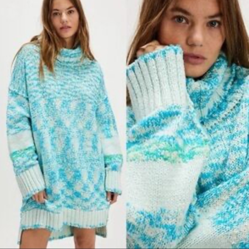 Free People winter storm tunic sweater dress ice castle Turquoise nbnn